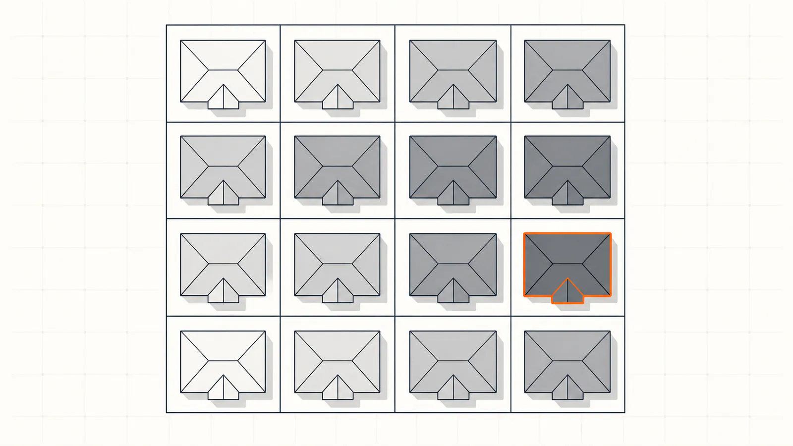 A neighborhood grid shaded by roof age like a heatmap — America's aging housing stock.